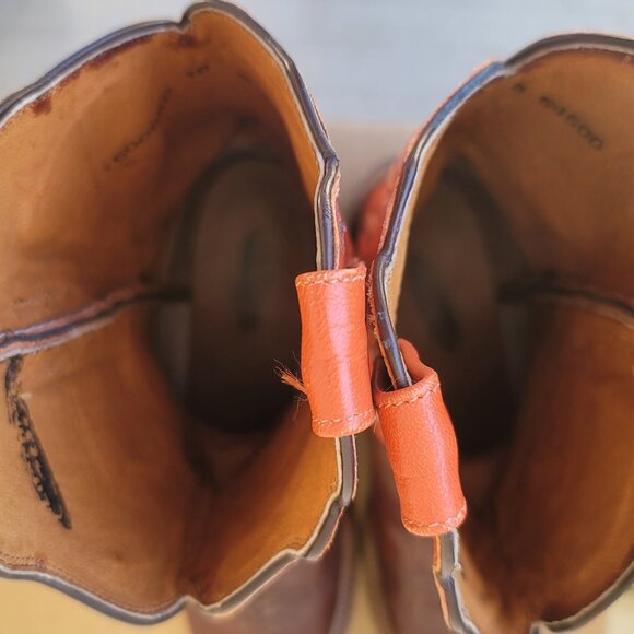 Lucchese 2000 Orange Brown Leather Embroidered Cowgirl Western Boots Women 10 B - Picture 14 of 16